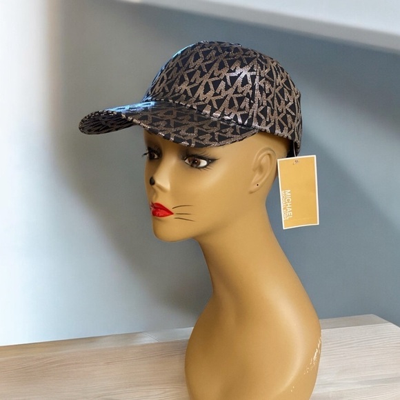 Michael Kors Monogrammed Black & Silver Metallic Baseball Cap OS NWT - Picture 14 of 14